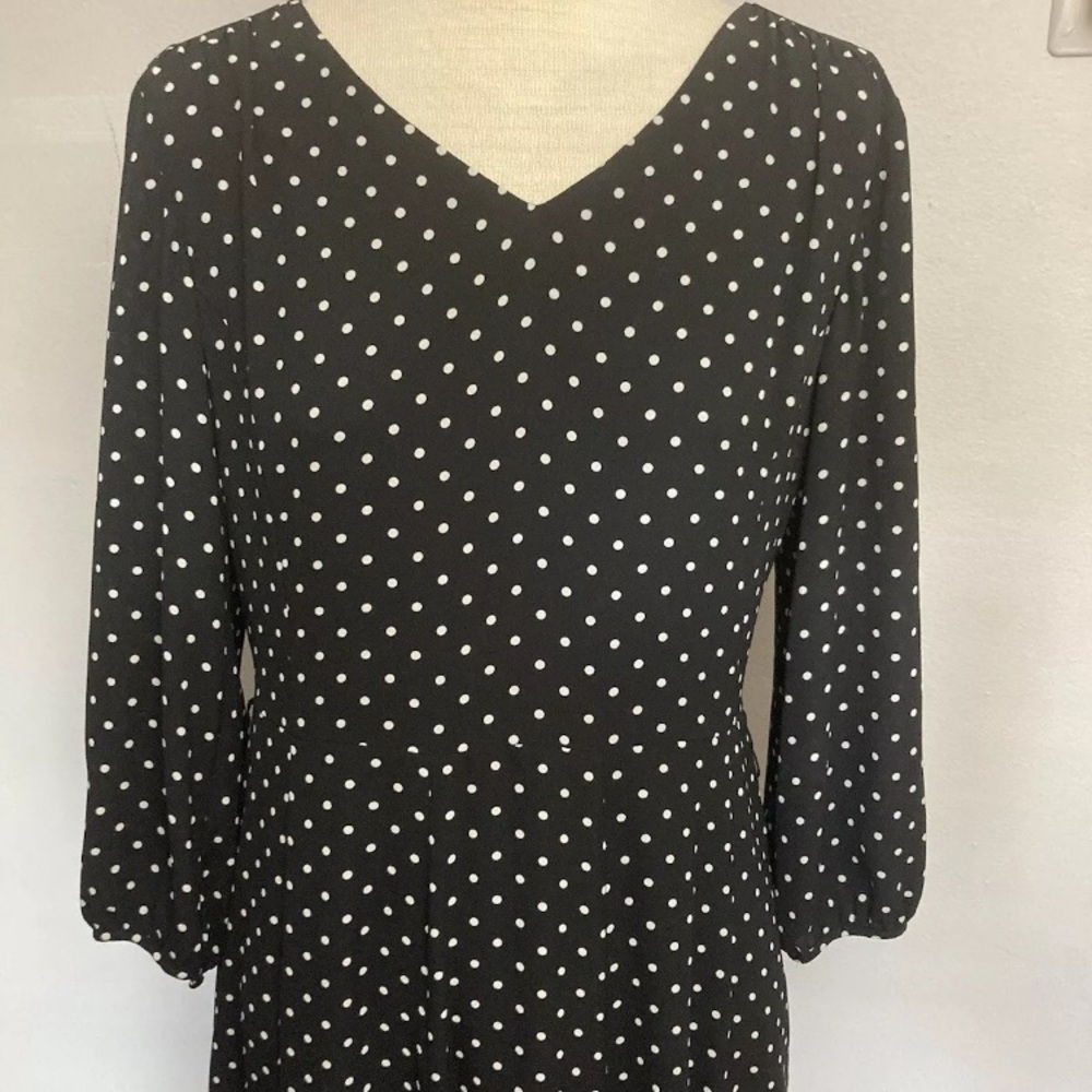 7-30 Talbots Black dress Polka Dot 2 Flutter Hem - Picture 2 of 4